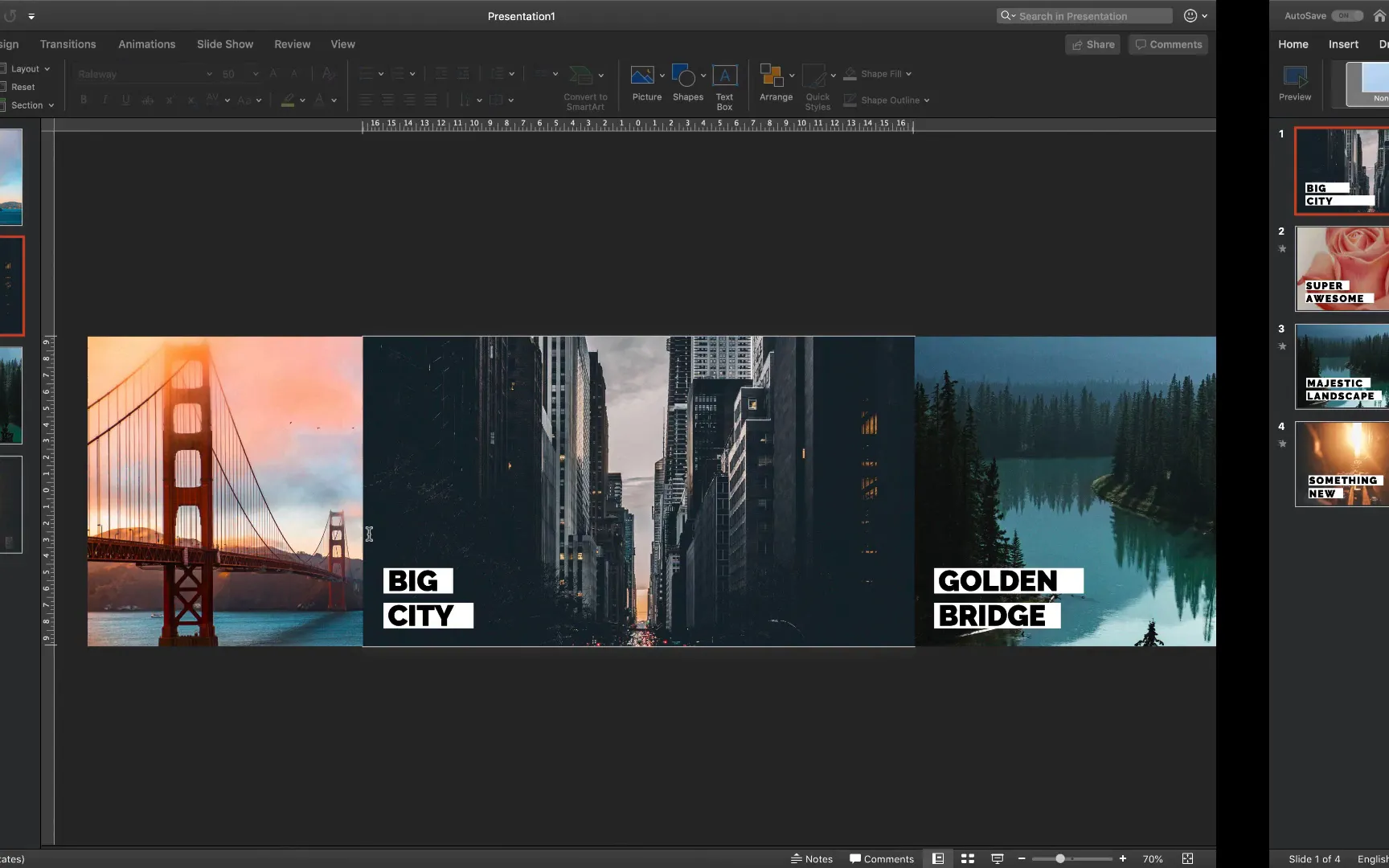 Previewing smooth horizontal parallax animation in PowerPoint slideshow