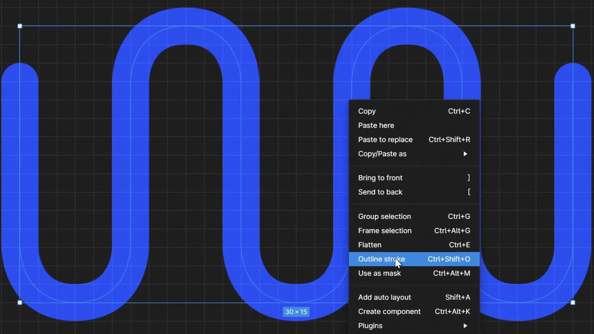 Converting stroke to outline shape in Figma