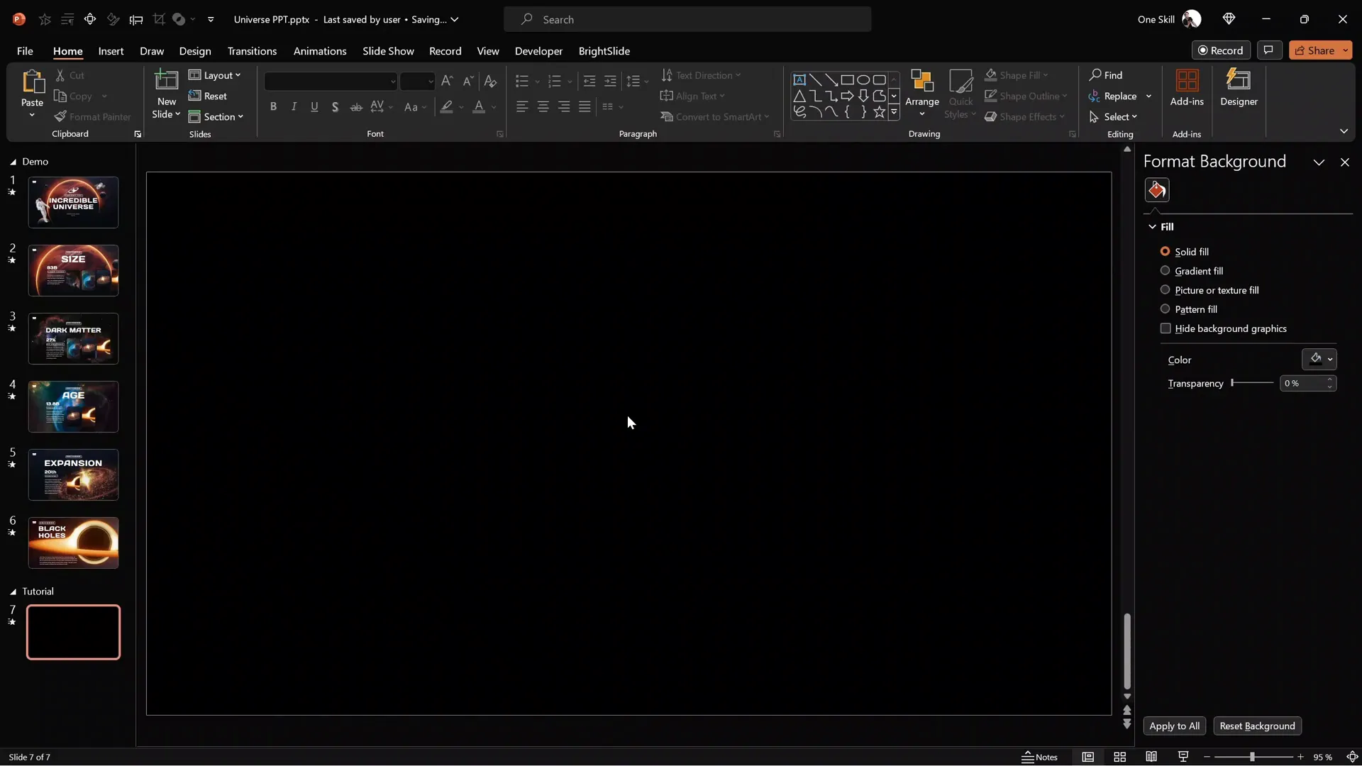 Blank PowerPoint slide filled with black background