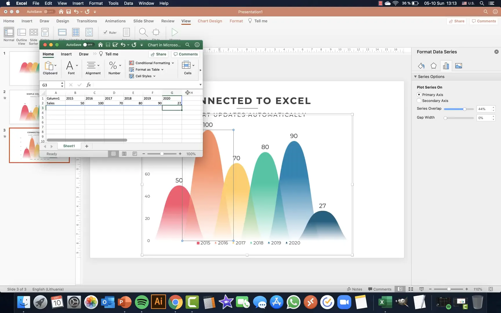 Editing Excel data to update PowerPoint chart