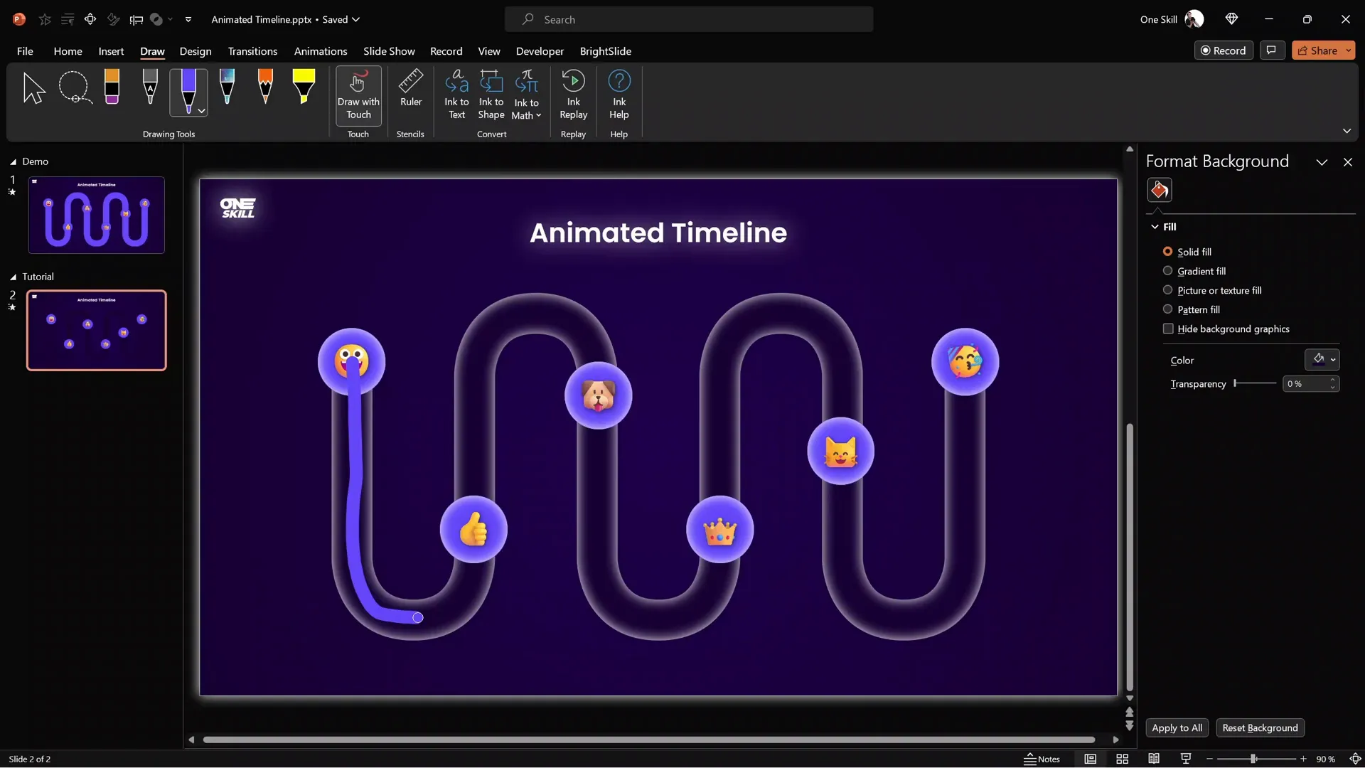 Drawing and resizing path for timeline fill animation