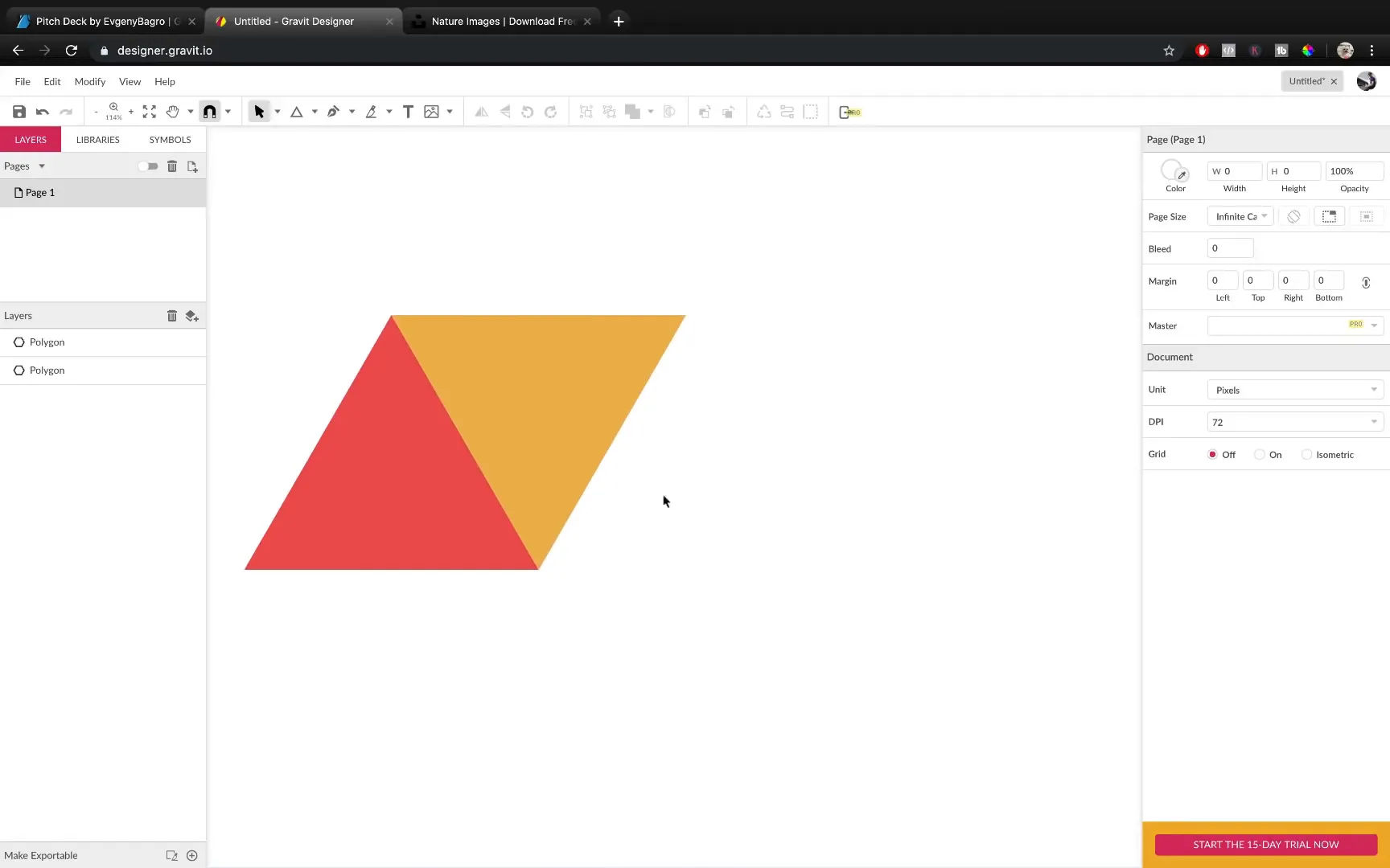Gravit Designer showing multiple rows of perfectly aligned triangles