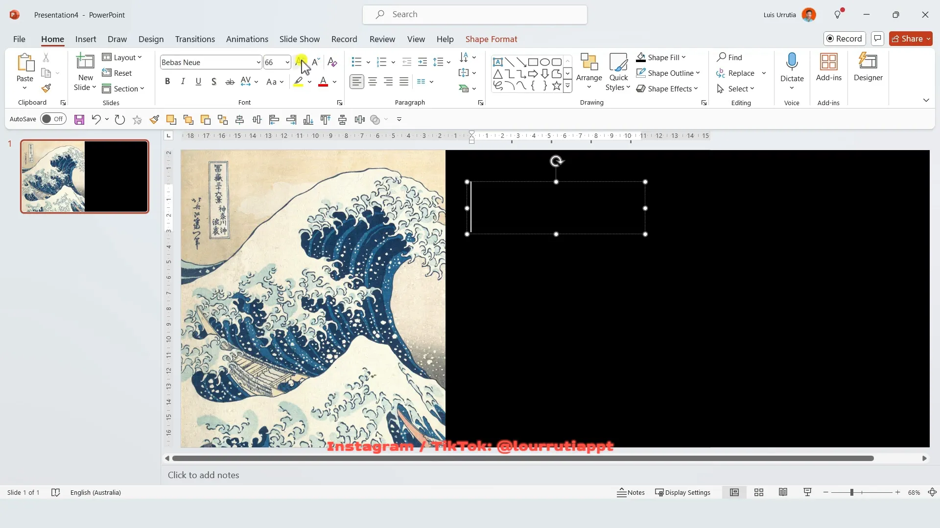 Inserting and formatting headline text boxes