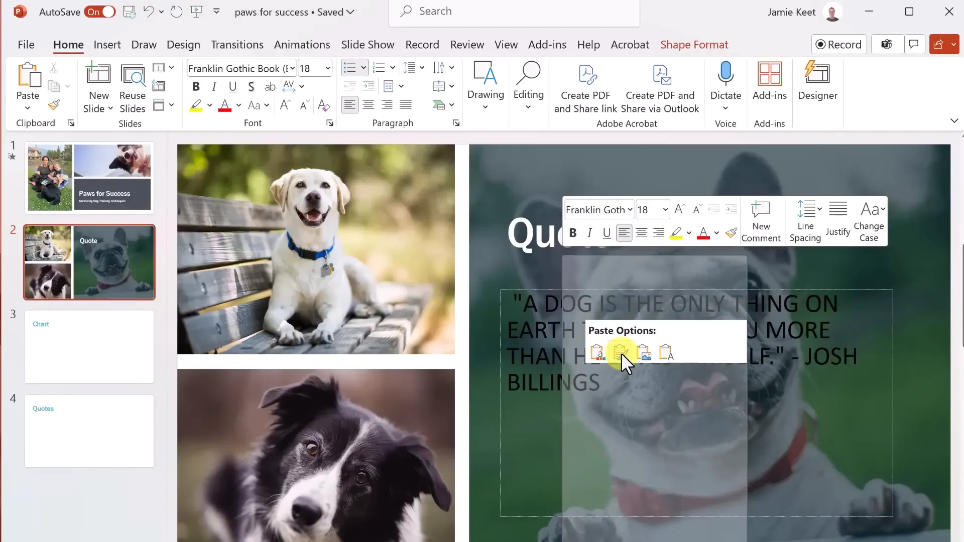 Adding quotes and using Designer to match styles in PowerPoint