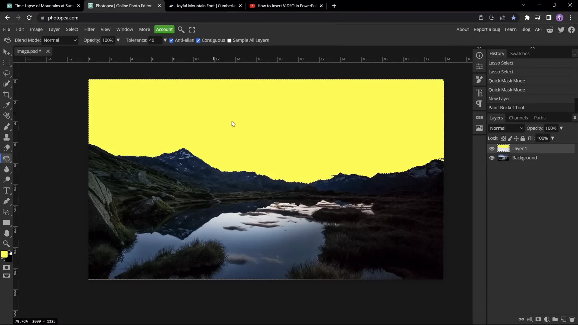 Sky selection and vectorization in Photopea