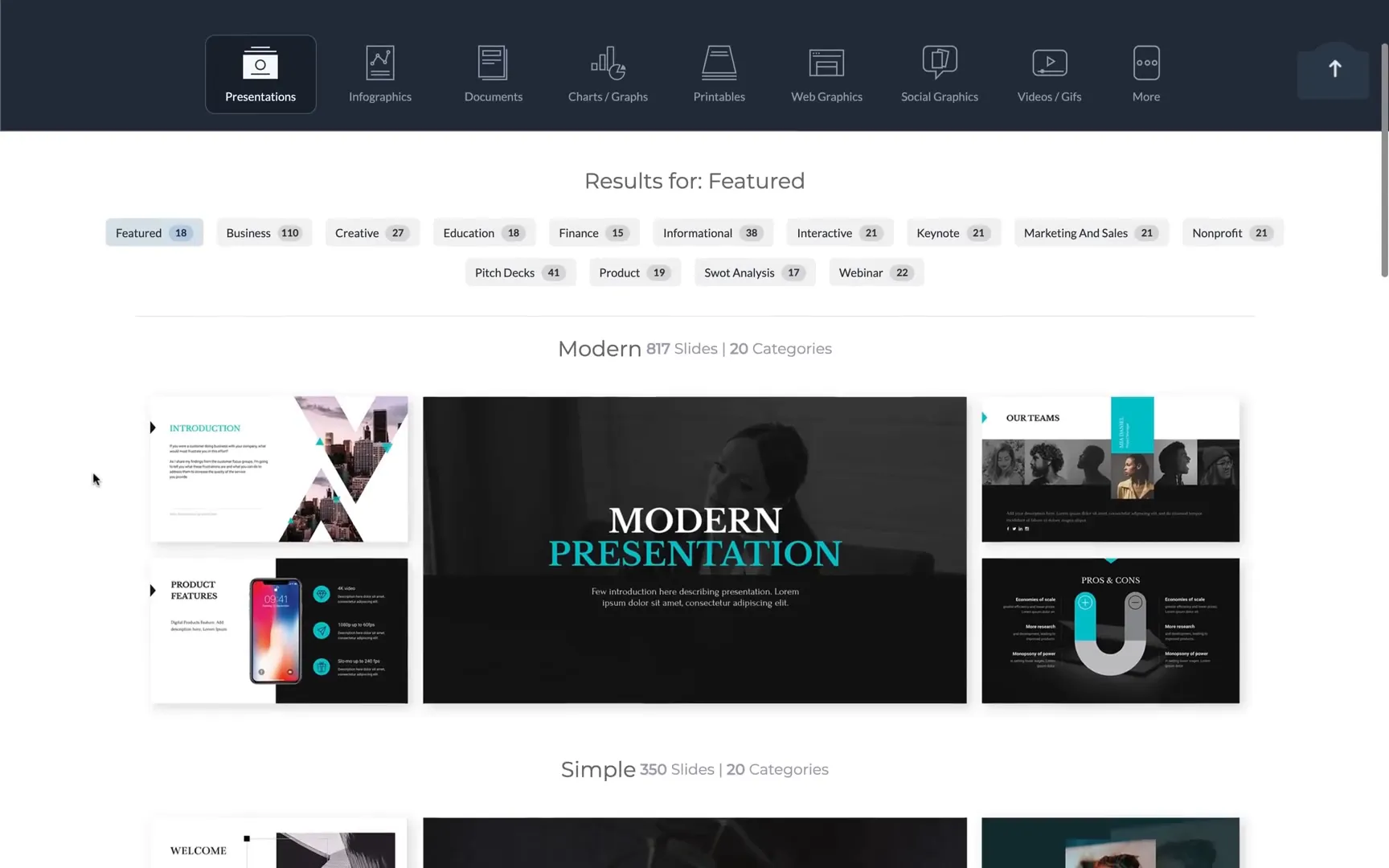 Visme presentation templates selection screen