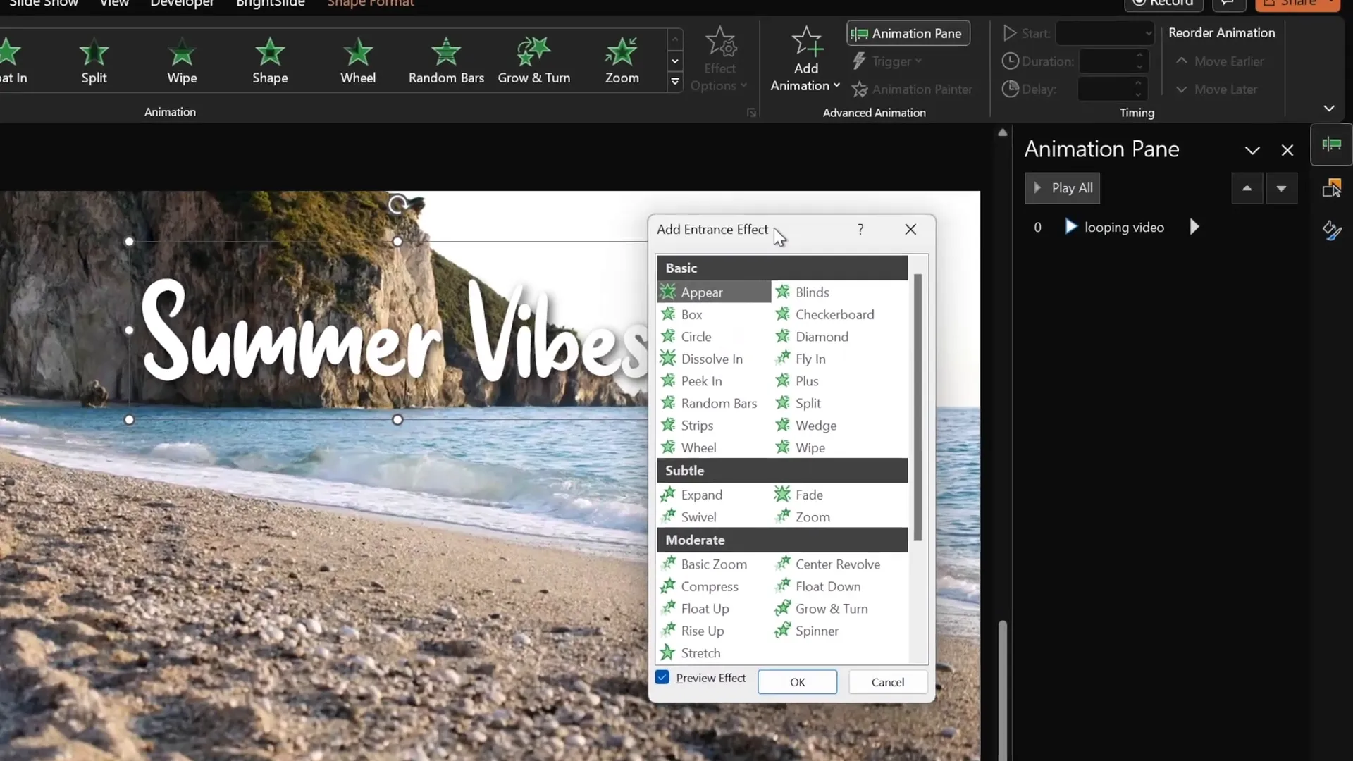 Animated wavy text title in PowerPoint