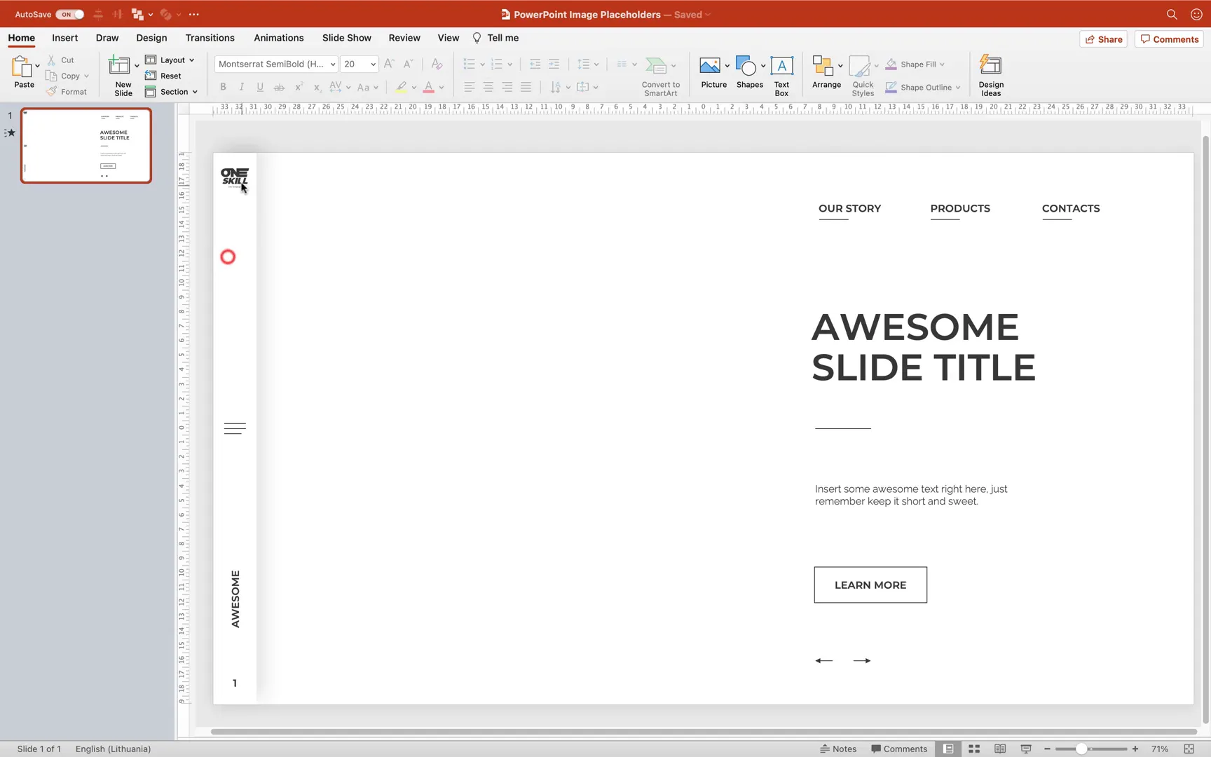 Base slide with text boxes, logos, and footer elements in PowerPoint