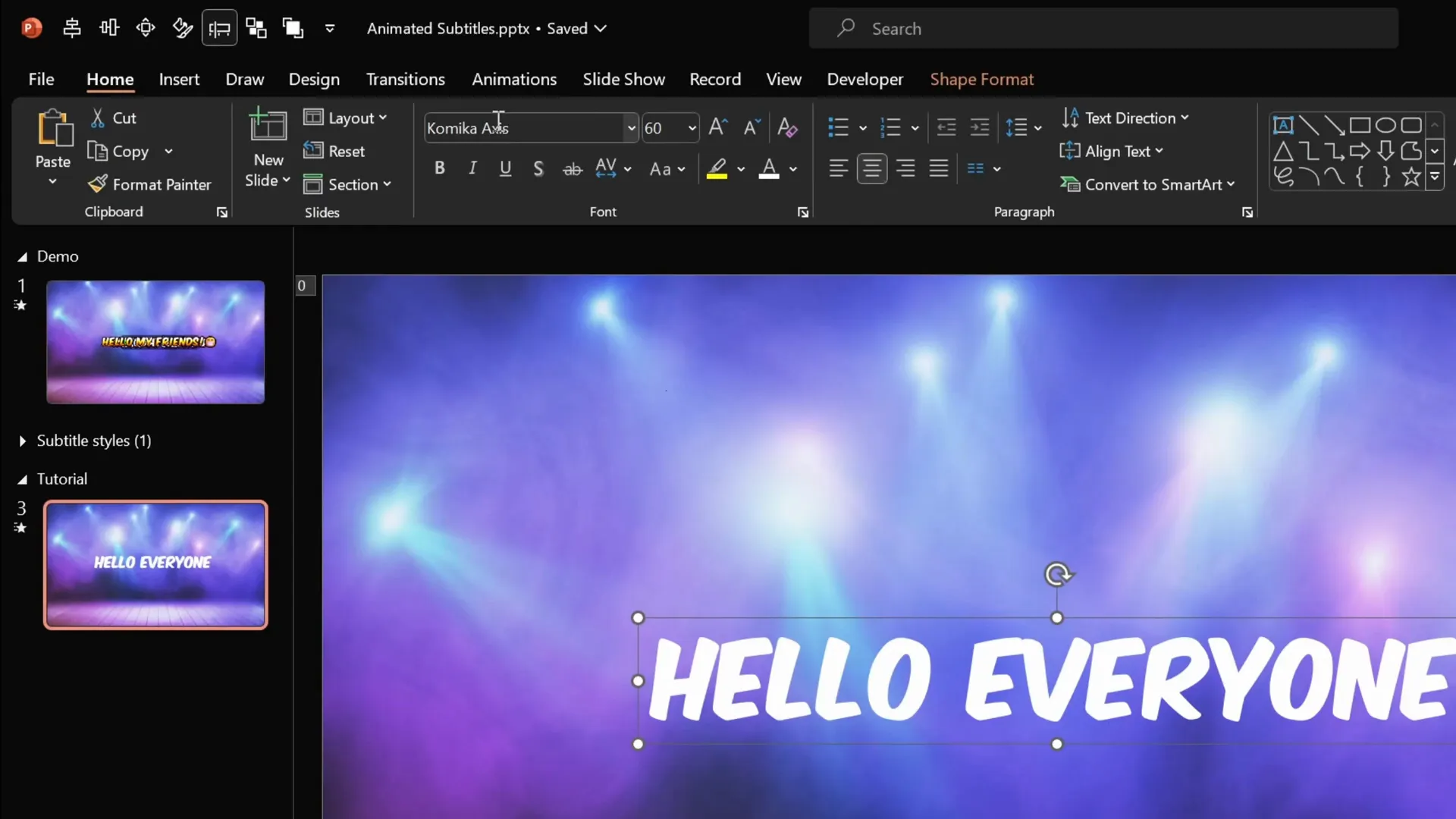 Simple white text box with 'Hello everyone' typed in Comica Axis font