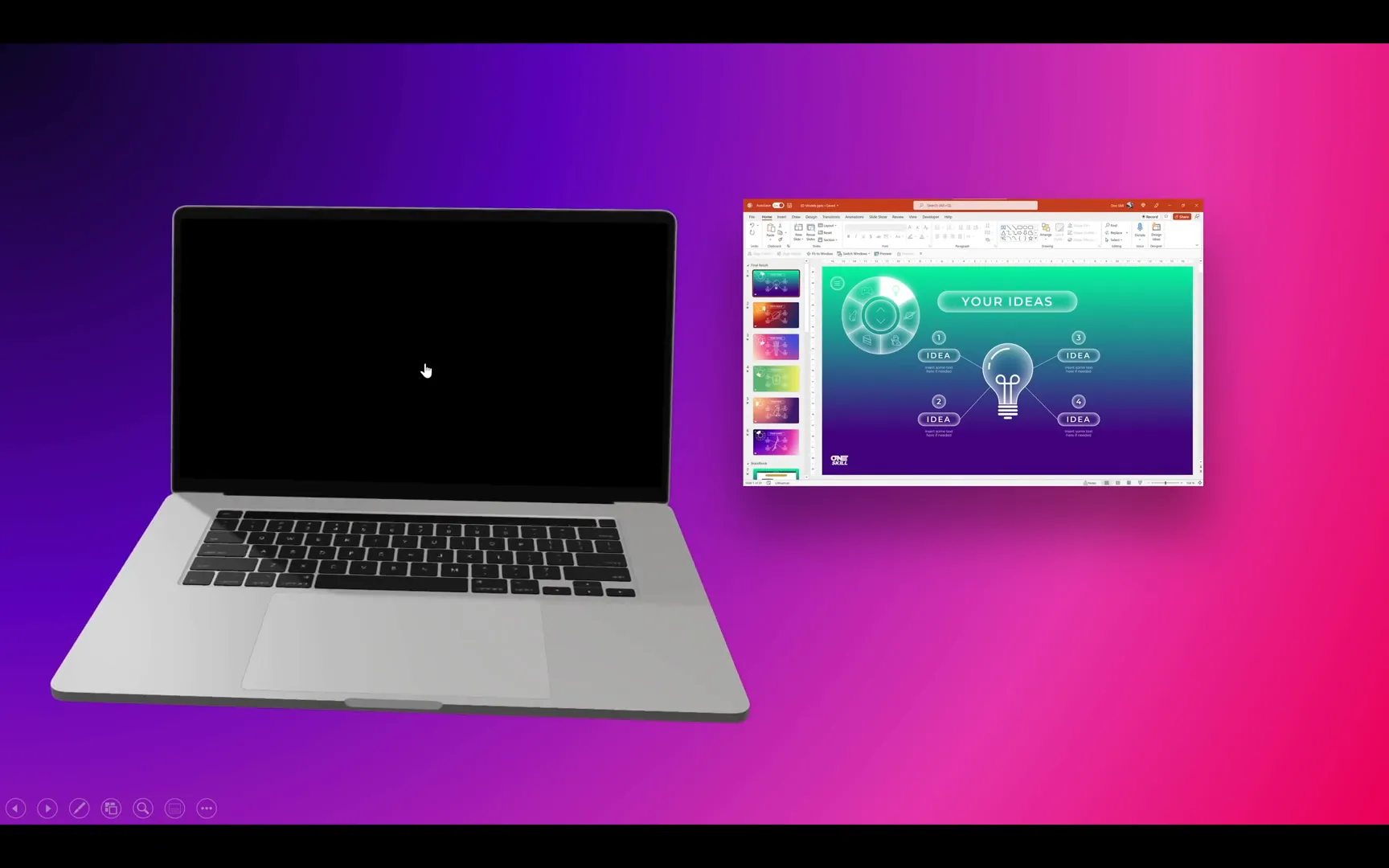 3D model of a laptop with a black screen