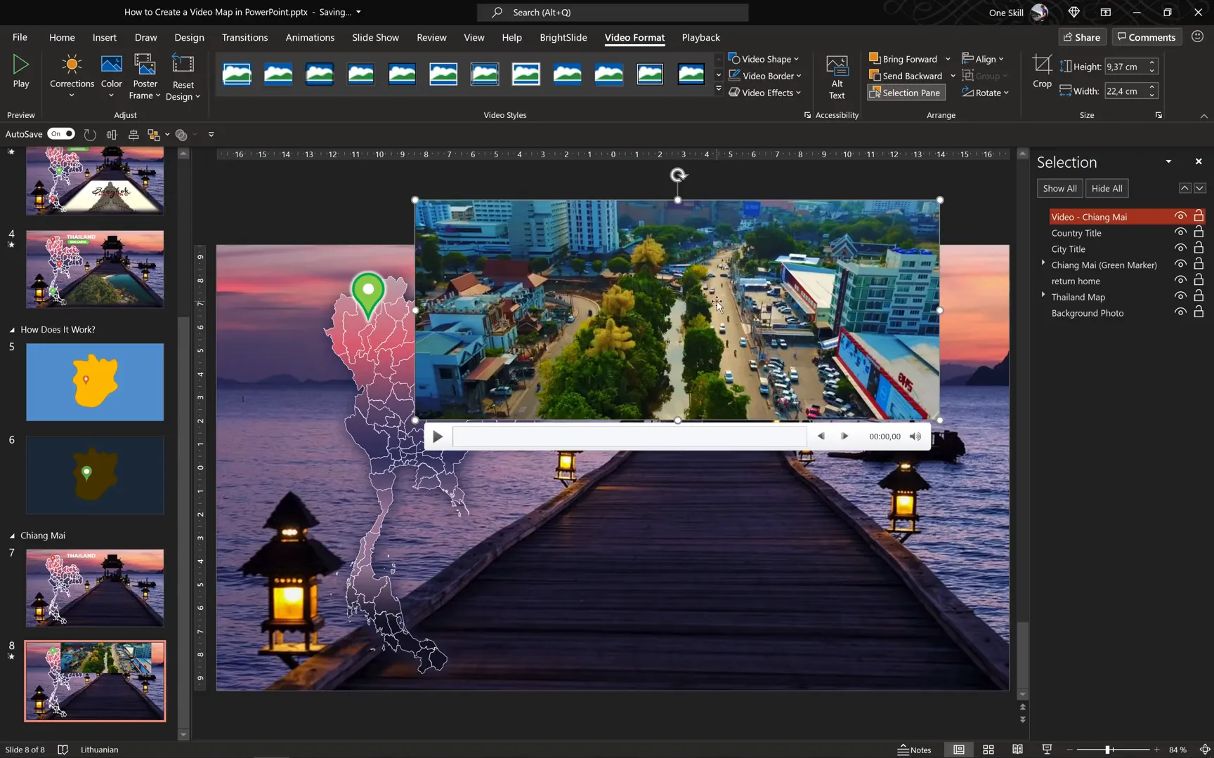Video inserted and cropped with soft edges and 3D rotation applied