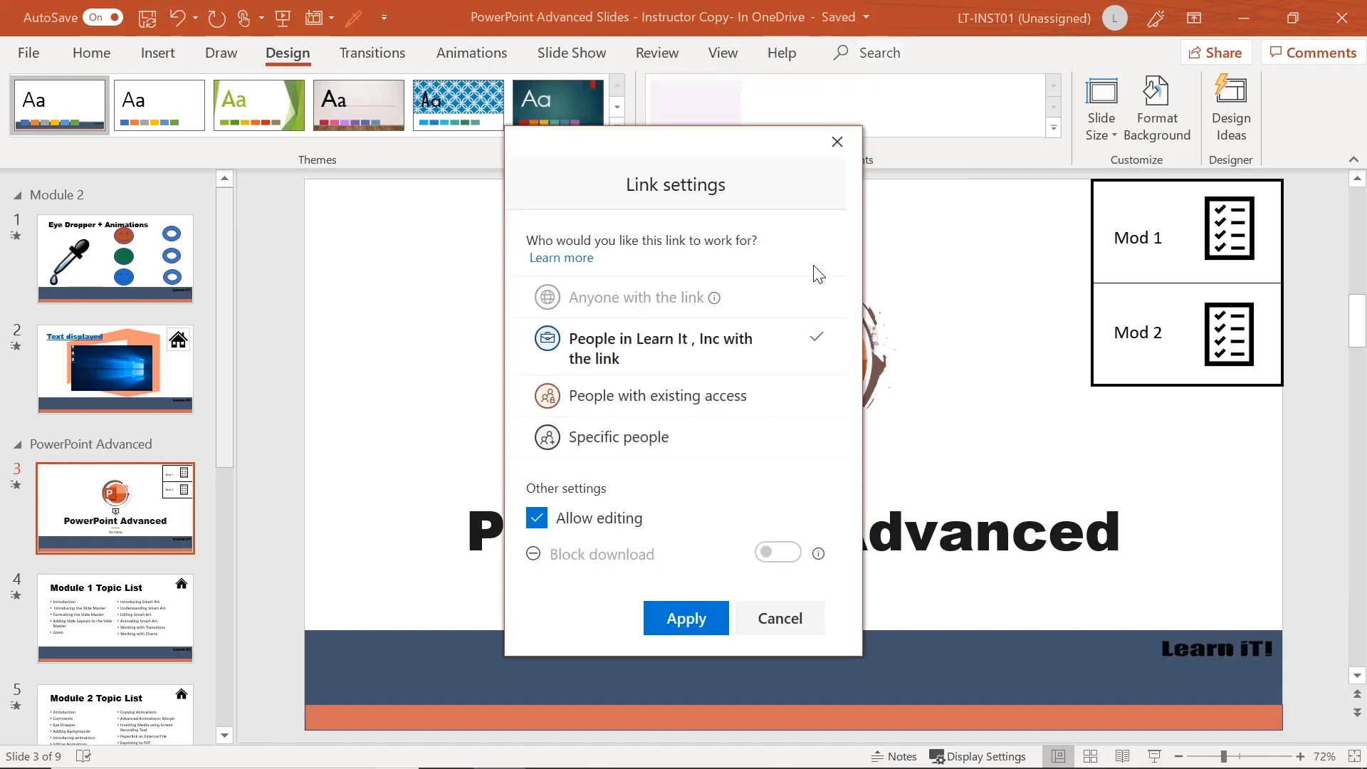 Sharing a PowerPoint file from OneDrive and accessing version history