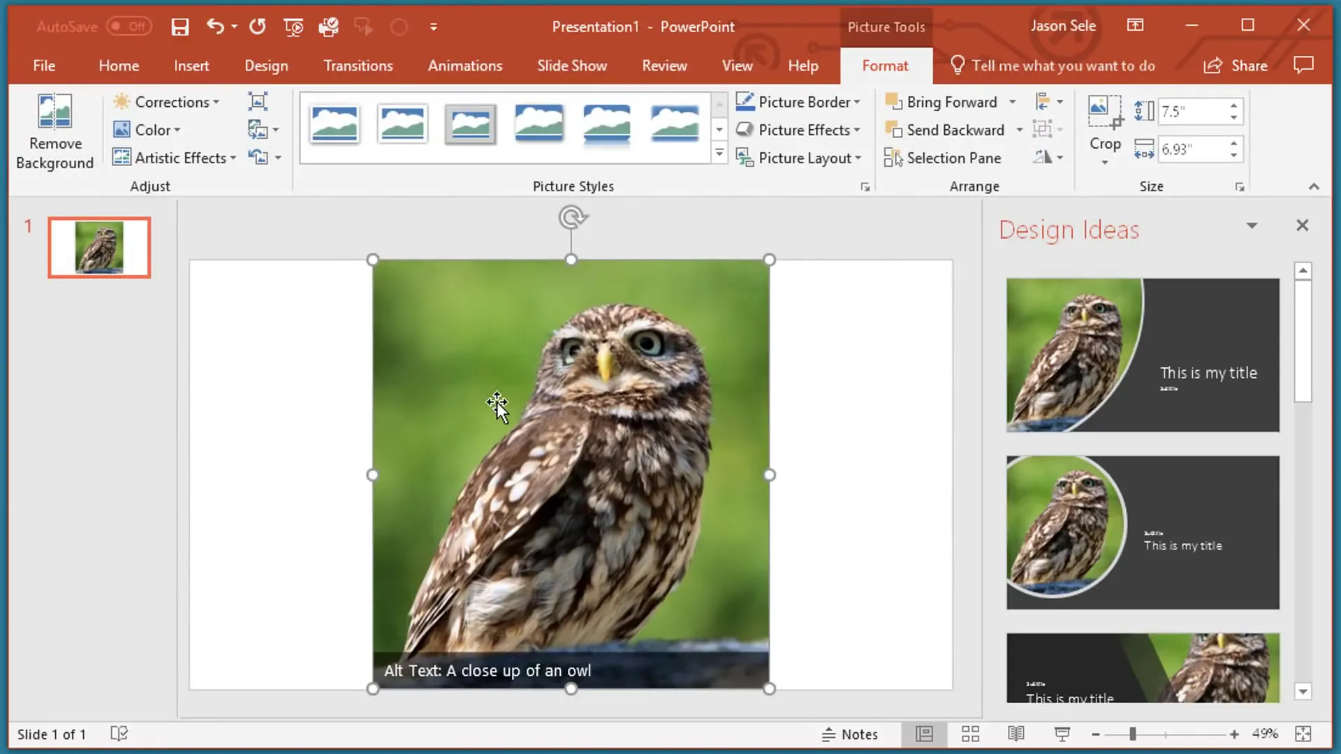 PowerPoint Design Ideas panel showing slide layout suggestions