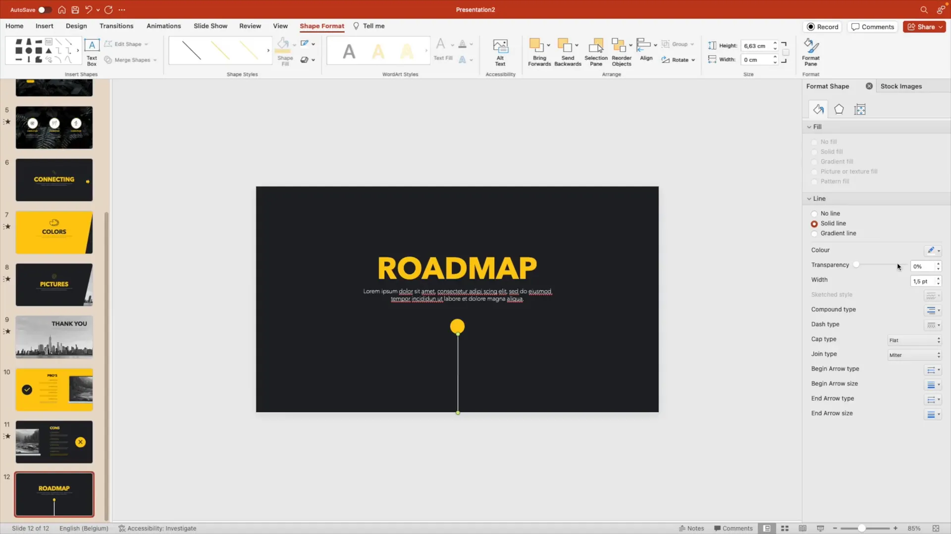 Roadmap yellow circle and connecting line