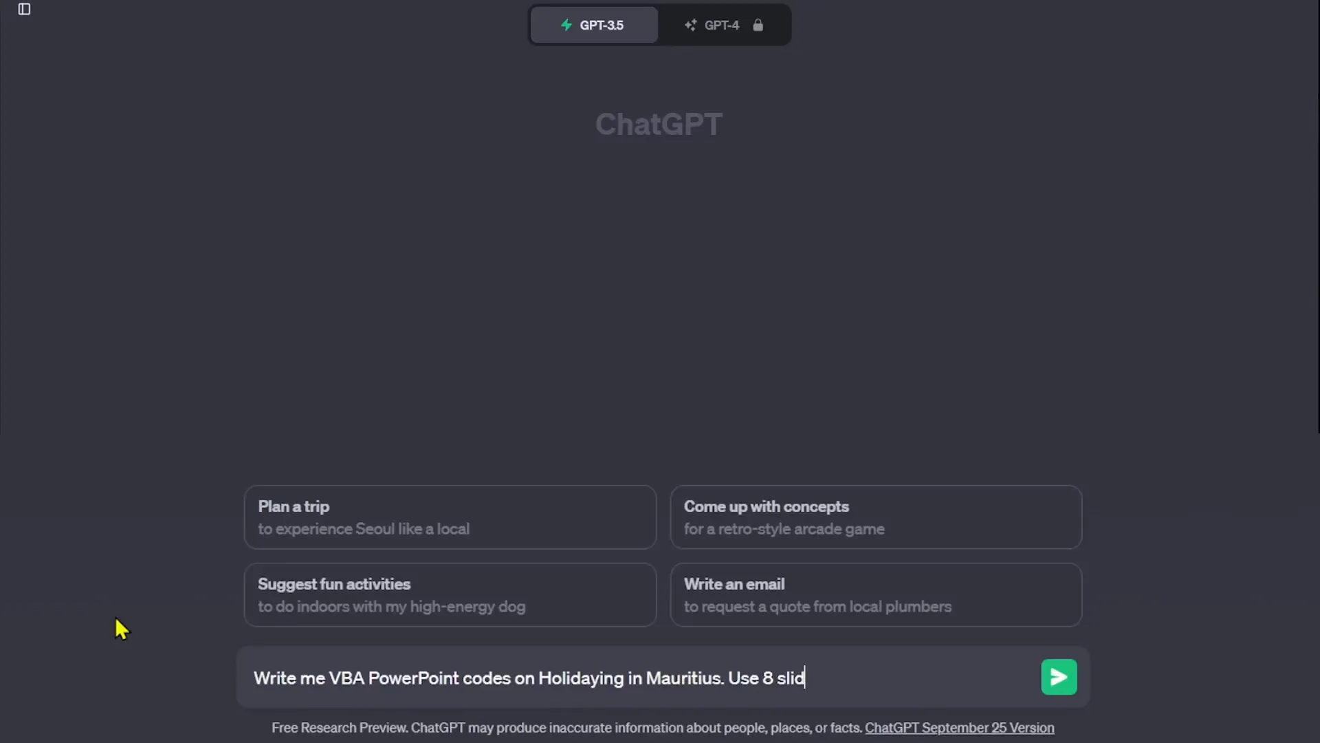 ChatGPT generating VBA code for PowerPoint slides