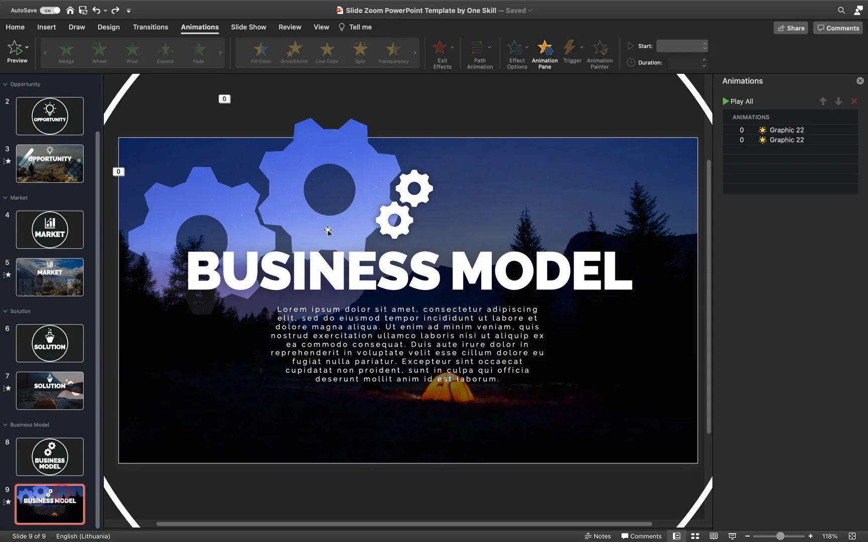 Creating and animating spinning gears for Business Model slide