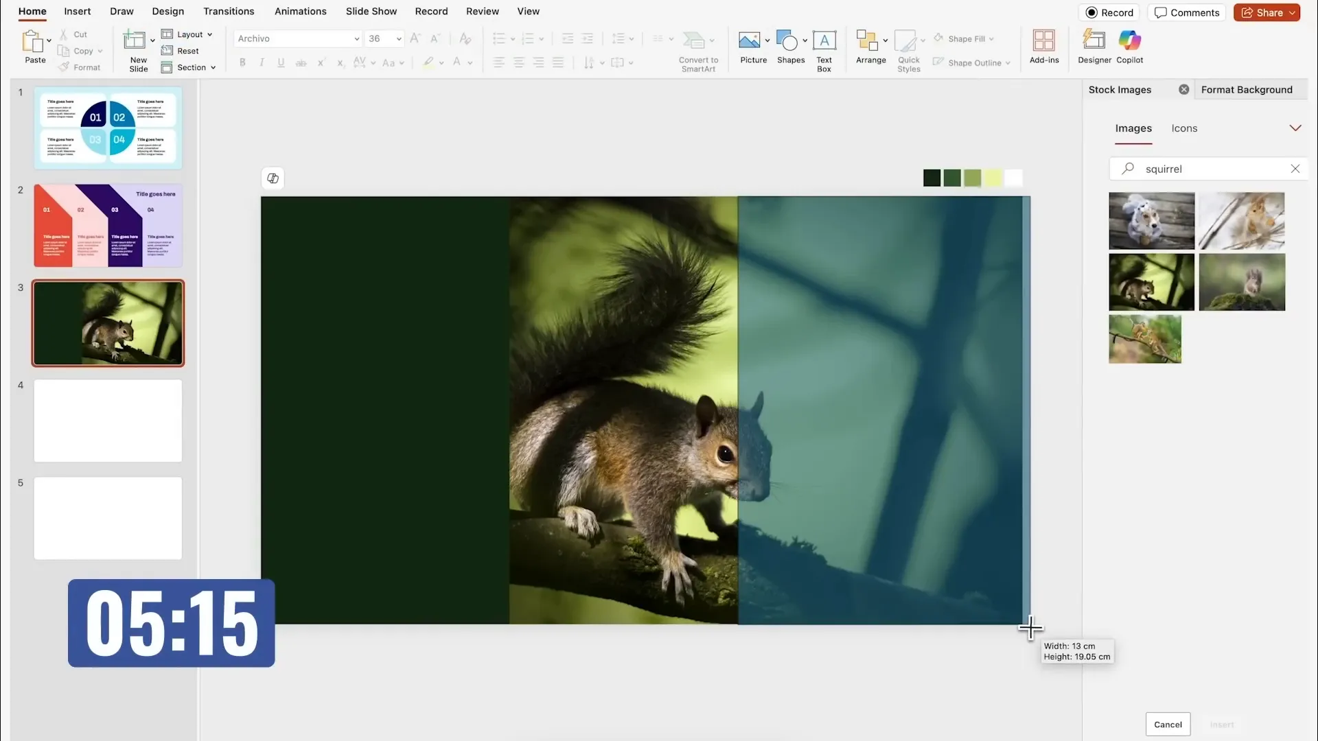 Minimalist slide with dark green background and squirrel image