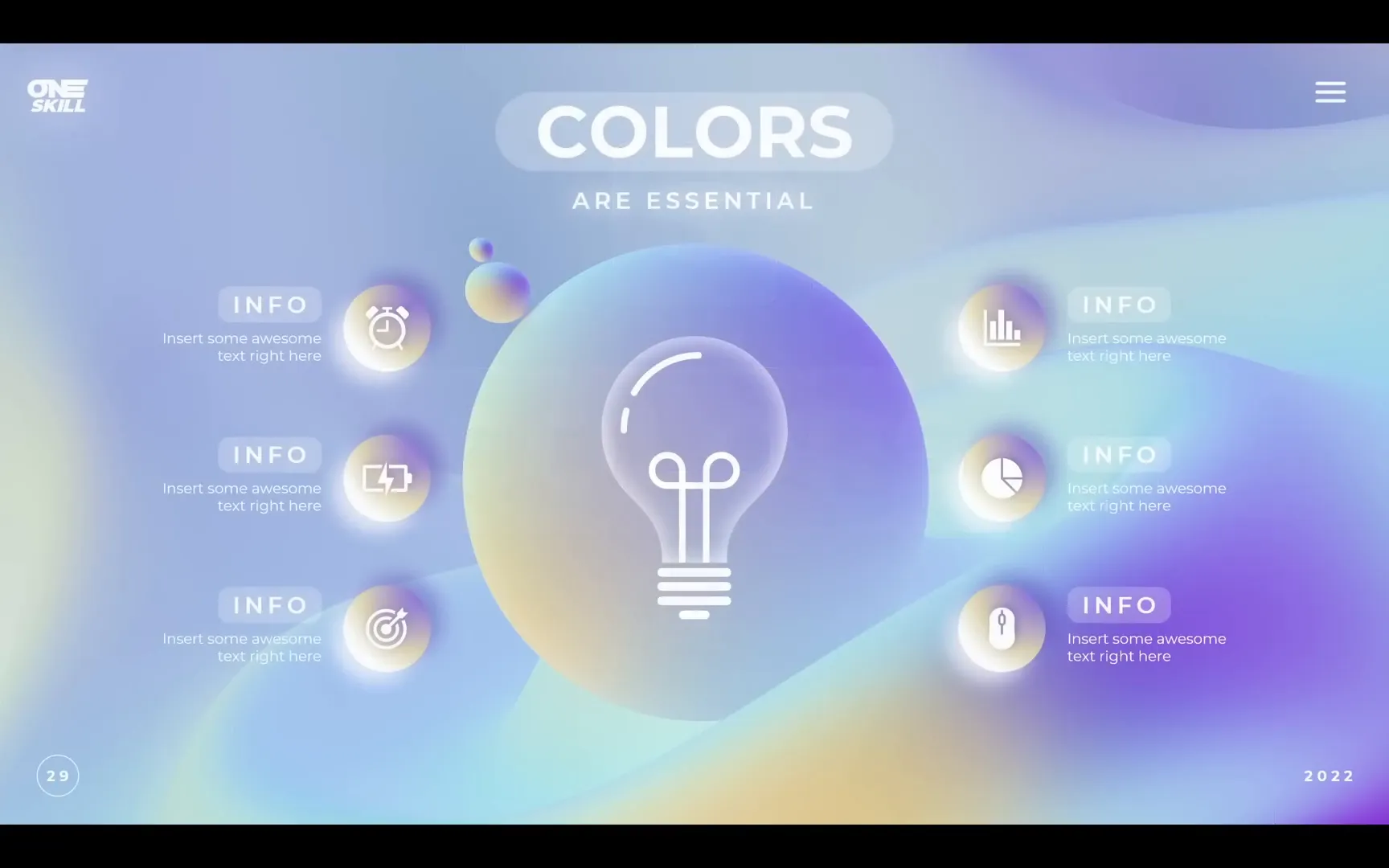 Same slide shown with different color palettes