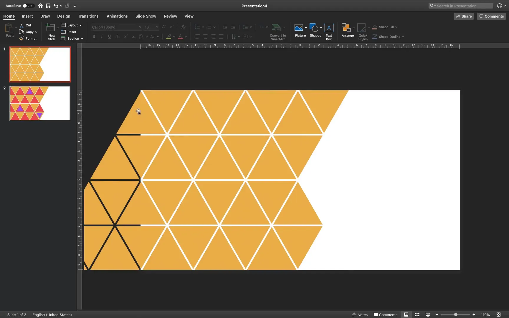 Merged and trimmed triangle placeholder shape in PowerPoint