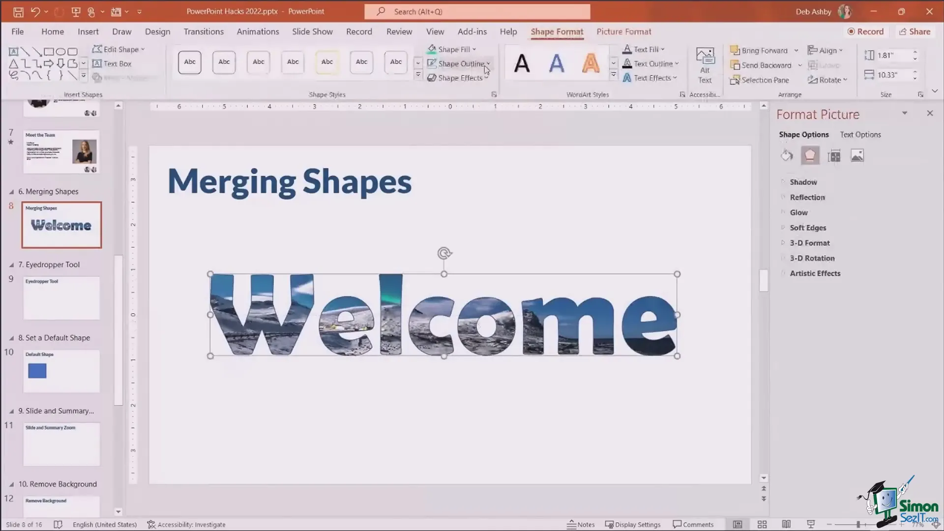 Creating text filled with an image using merge shapes intersect