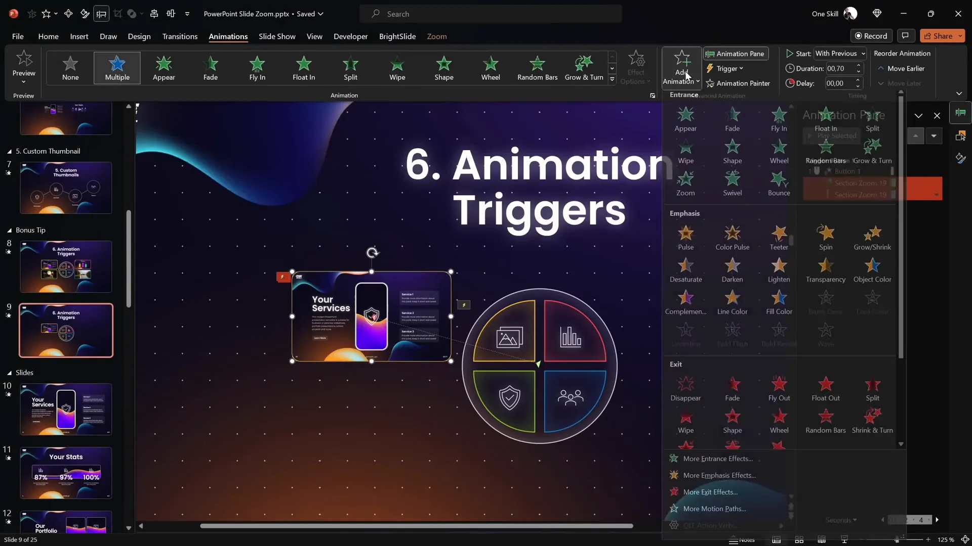 Button triggering section zoom with animations