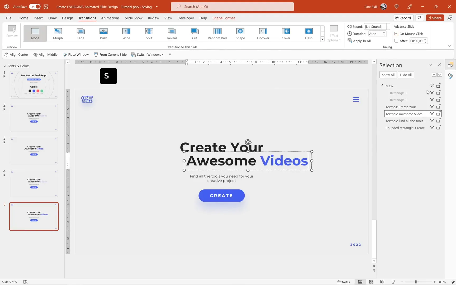 Creating jump slide with no transition and new text