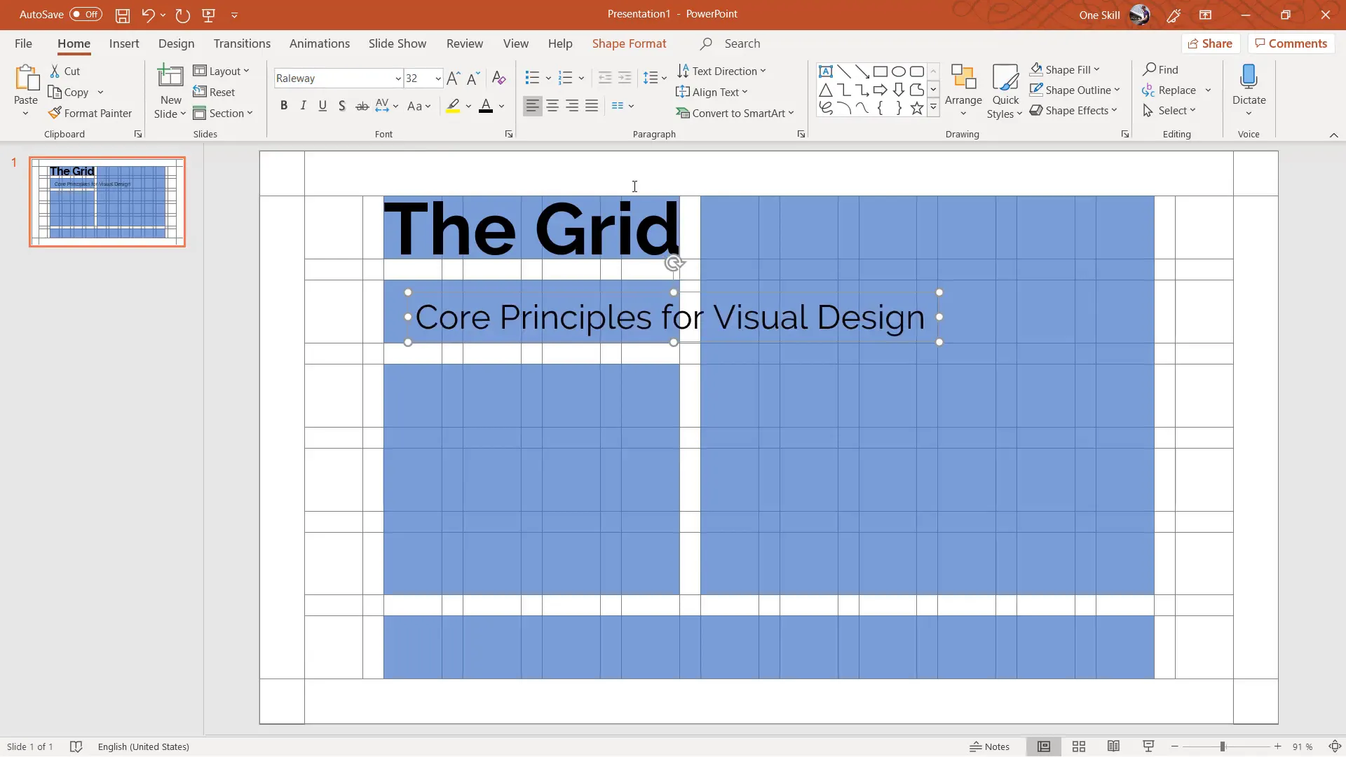 Text box with course description aligned to grid