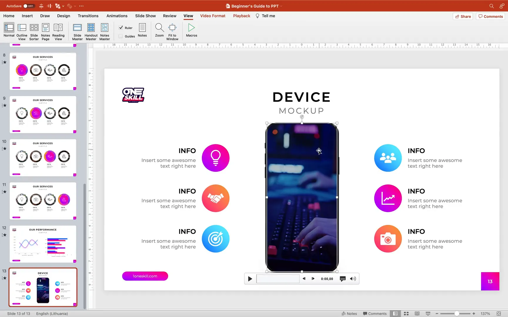 Video cropped and inserted into phone mockup in PowerPoint