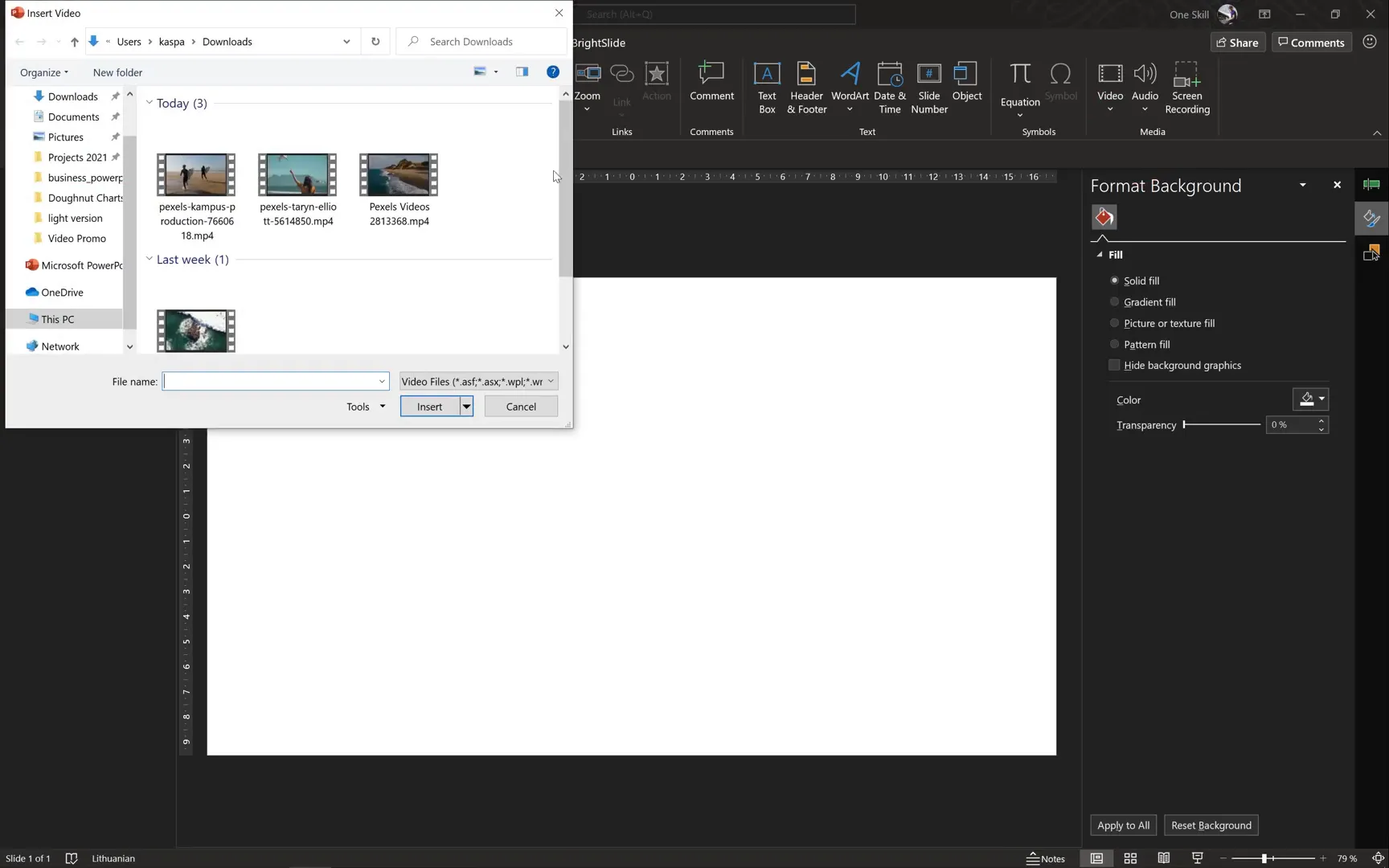 Inserting video into PowerPoint slide