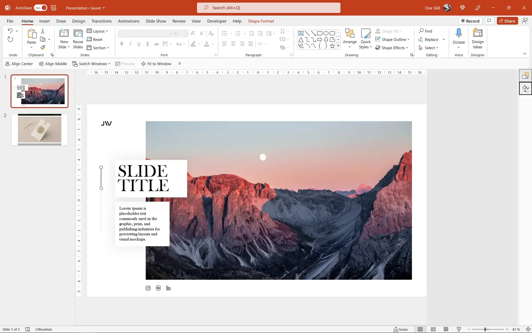 Slide structure showing logo, scrolling bars, text boxes, and photo placeholder