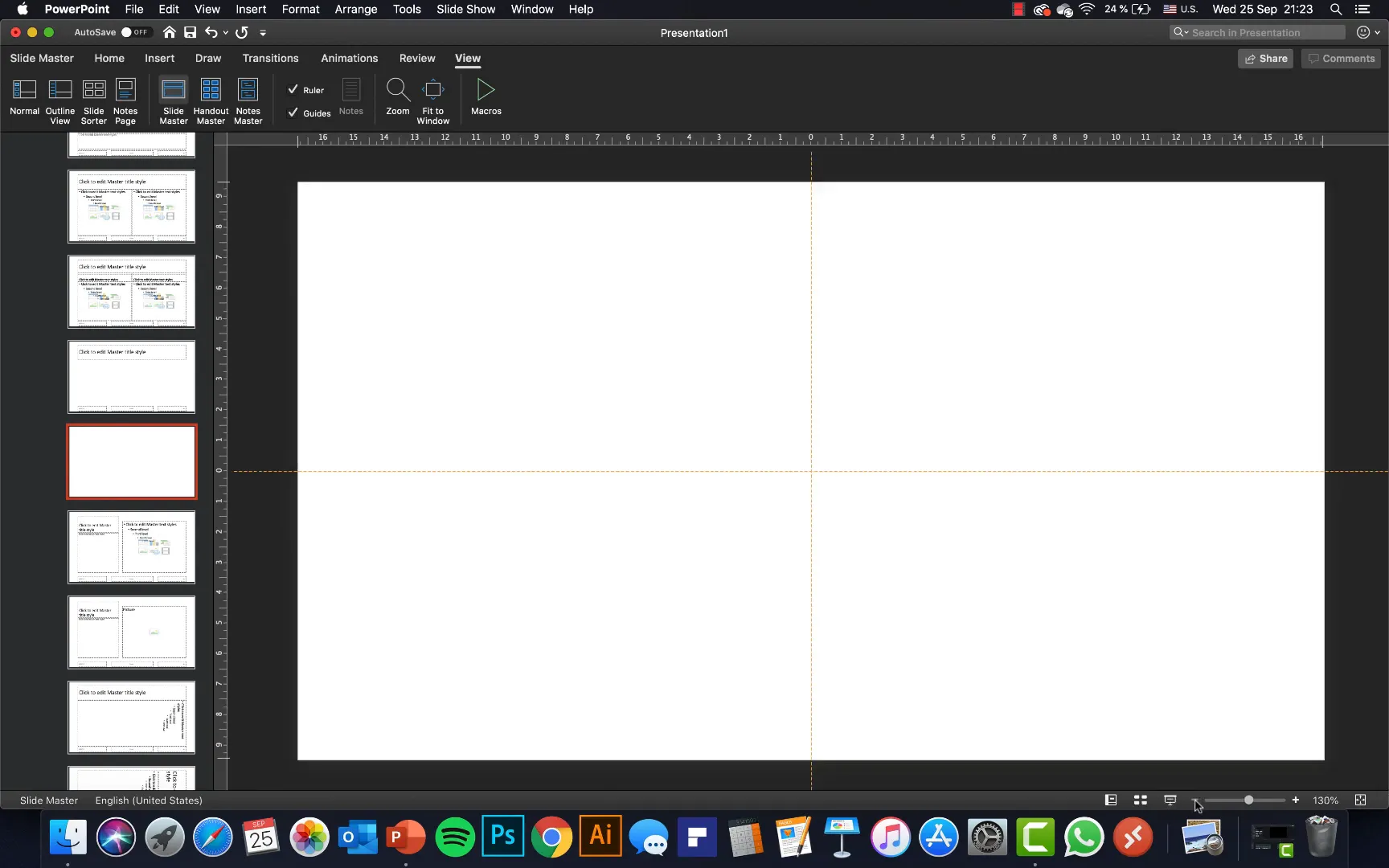 Setting up blank slide and enabling guides in PowerPoint
