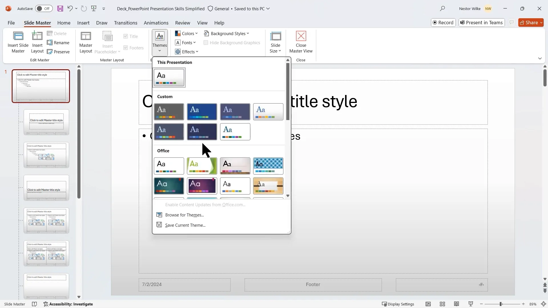 Creating a custom theme in Slide Master