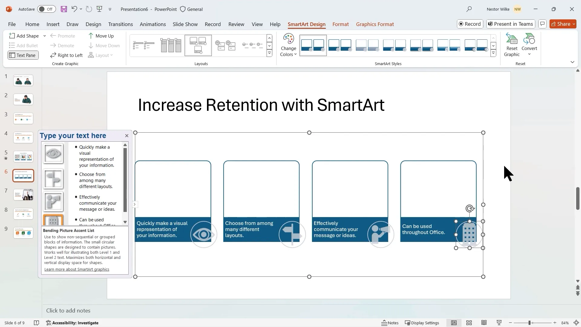 Creating and customizing SmartArt graphic in PowerPoint