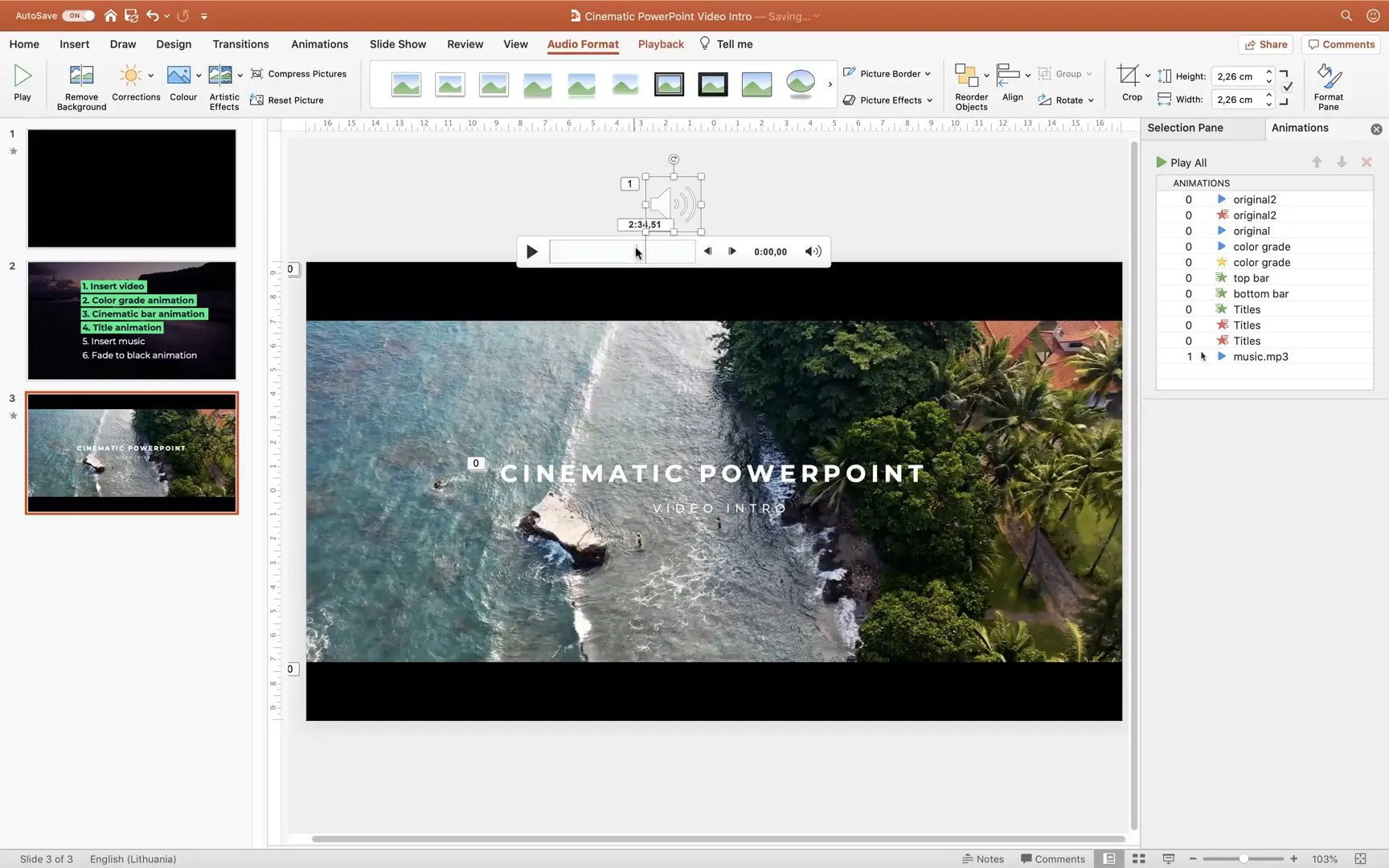 Inserting cinematic music into PowerPoint