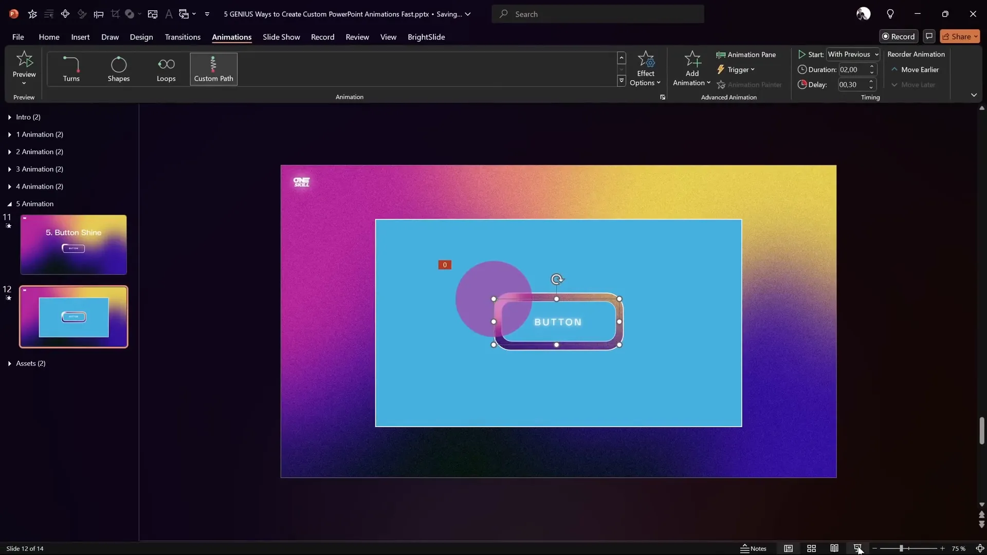 Looping colorful shine effect circling a button
