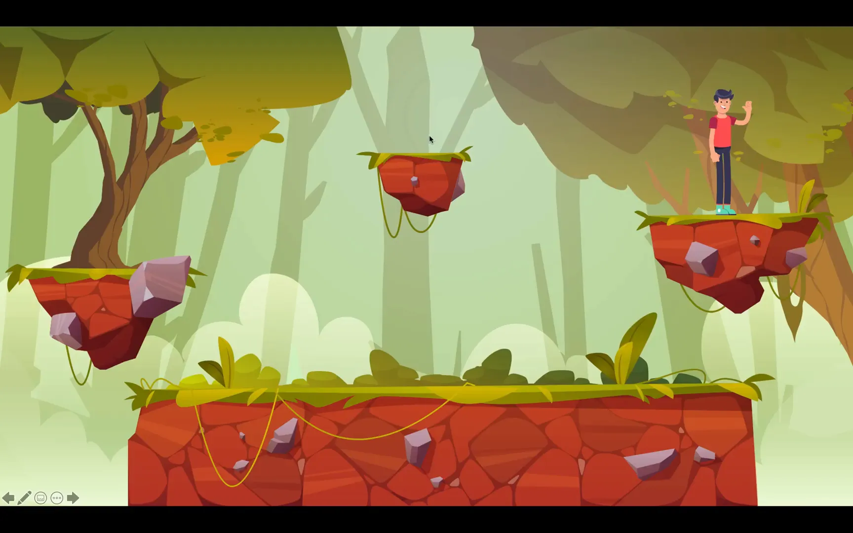 Jack running and jumping on floating rocks in forest background