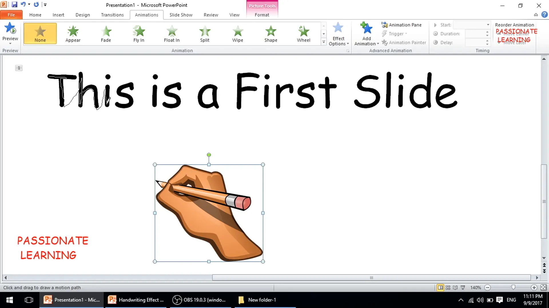 Tracing custom motion path for hand image animation