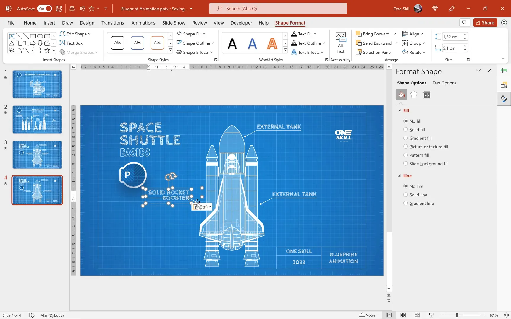 Text callout with line and circular bubble pointing to space shuttle part