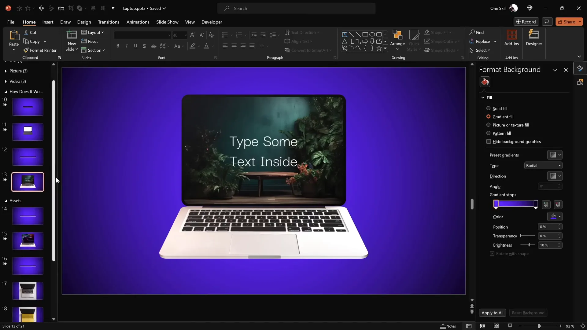 Laptop screen showing embedded video in PowerPoint
