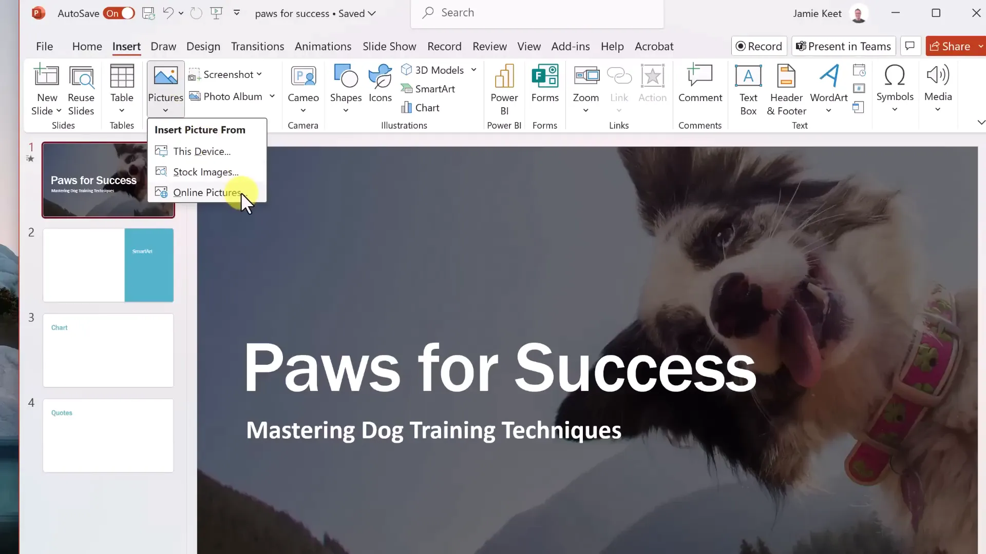 Inserting pictures from device into PowerPoint