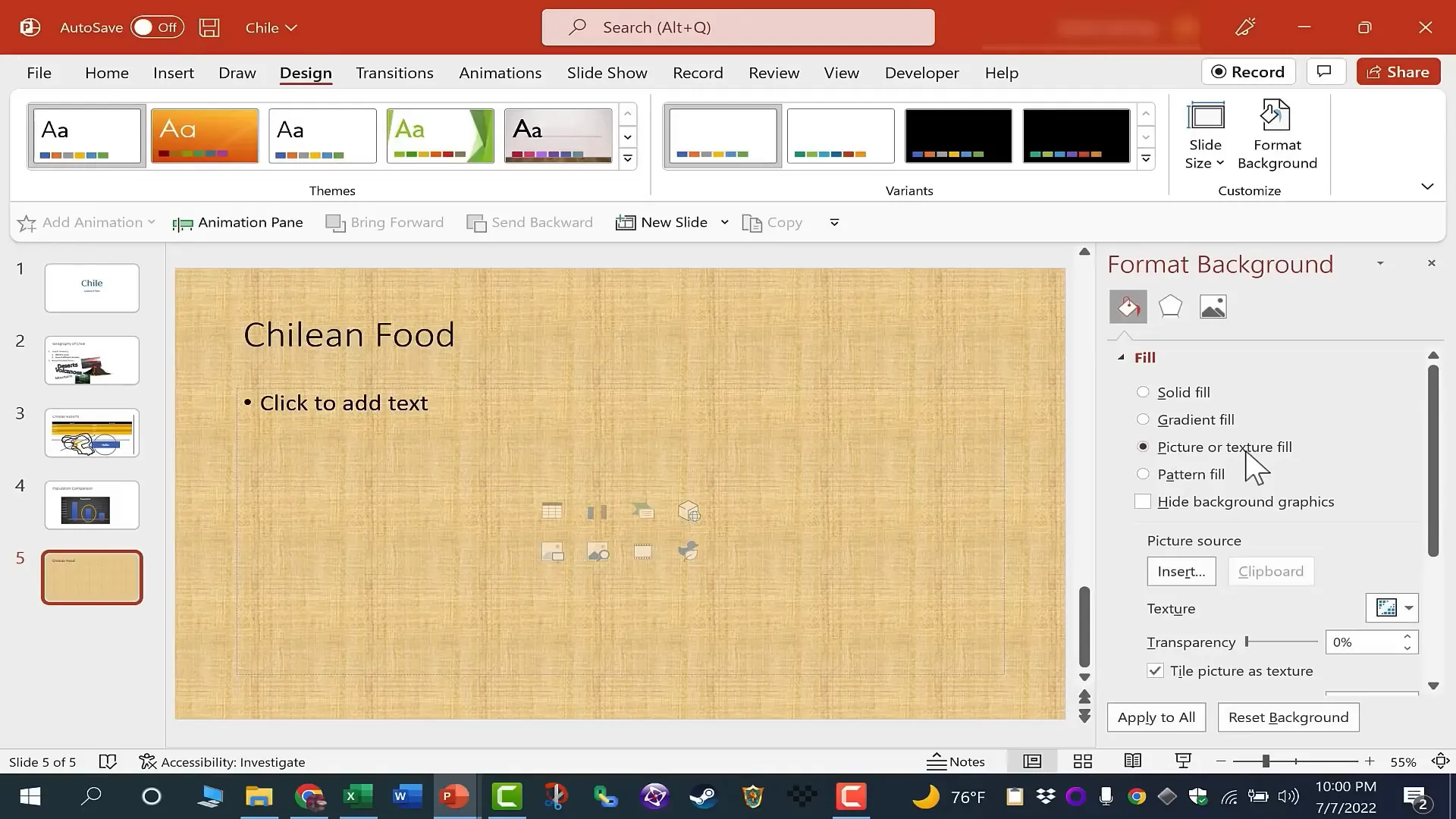 Adding and adjusting slide background images
