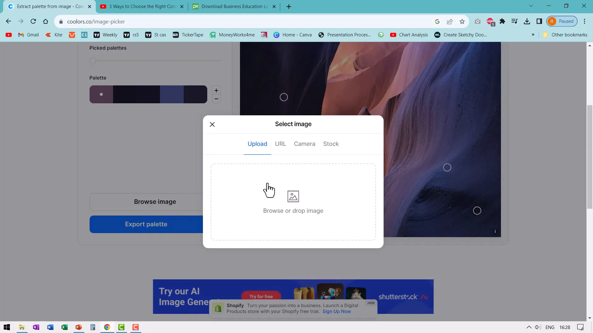 Uploading logo to Coolors.co for palette extraction