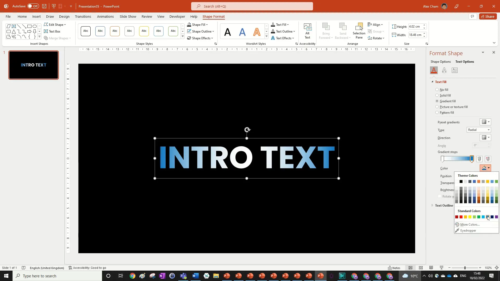 Applying radial blue gradient fill to text