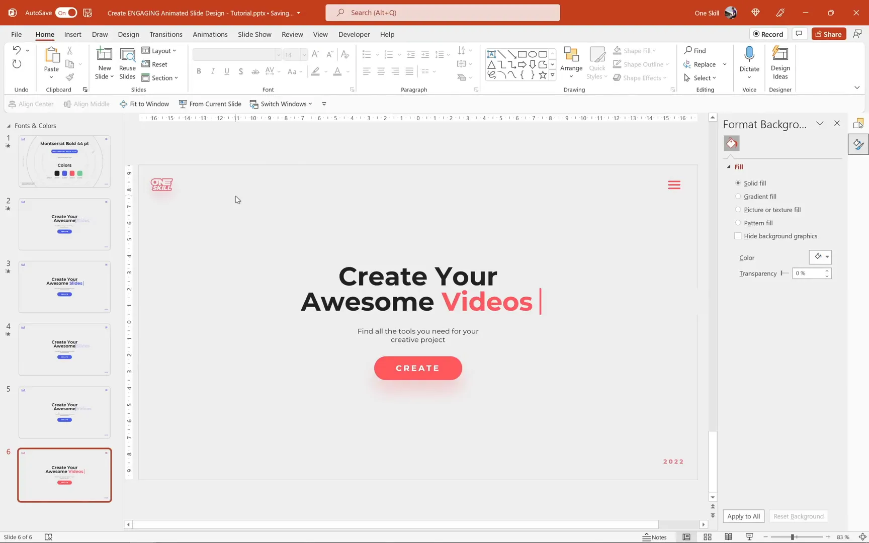 Changing slide colors to coral red and adjusting layout