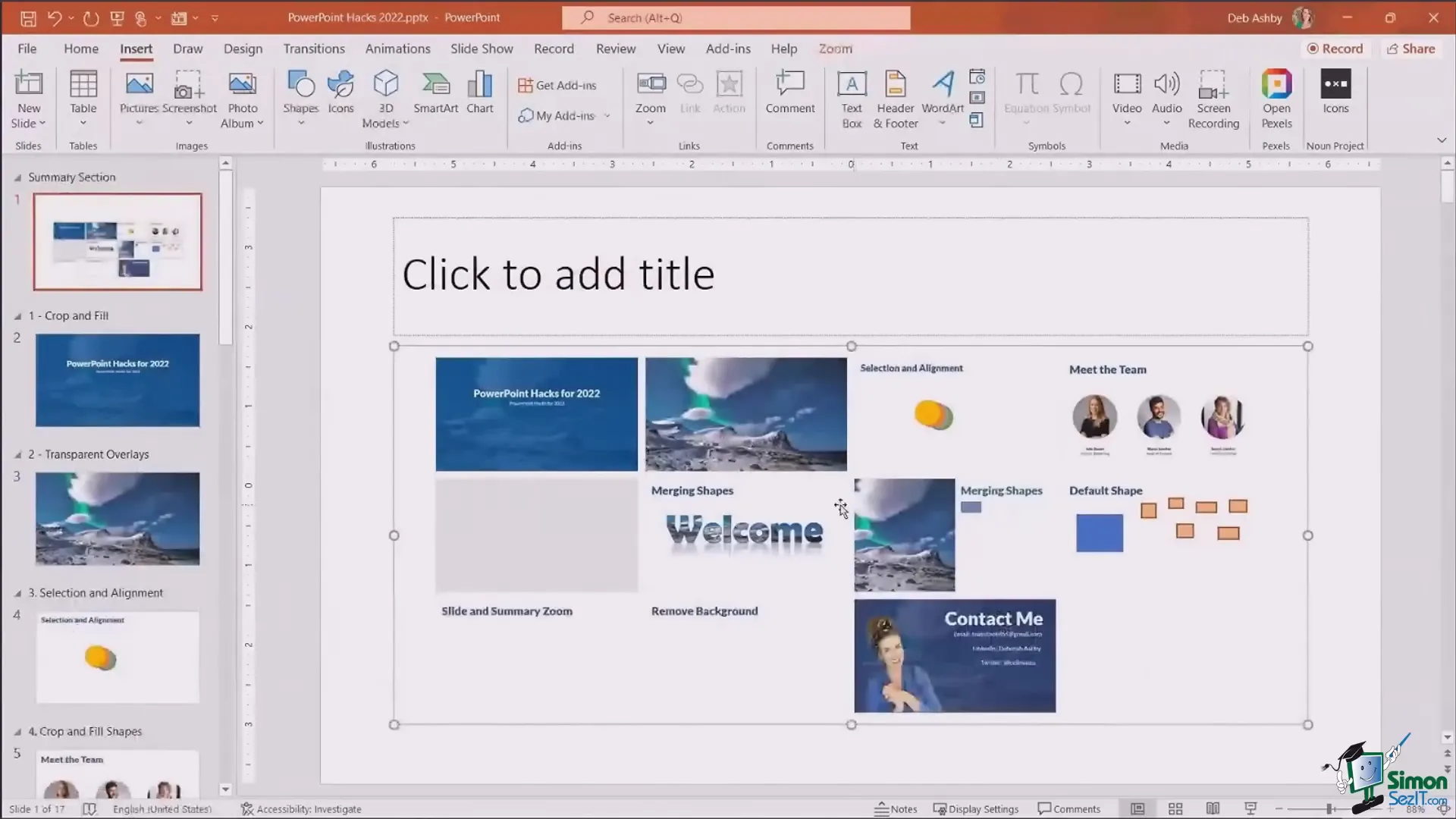 Using summary zoom to create a table of contents slide