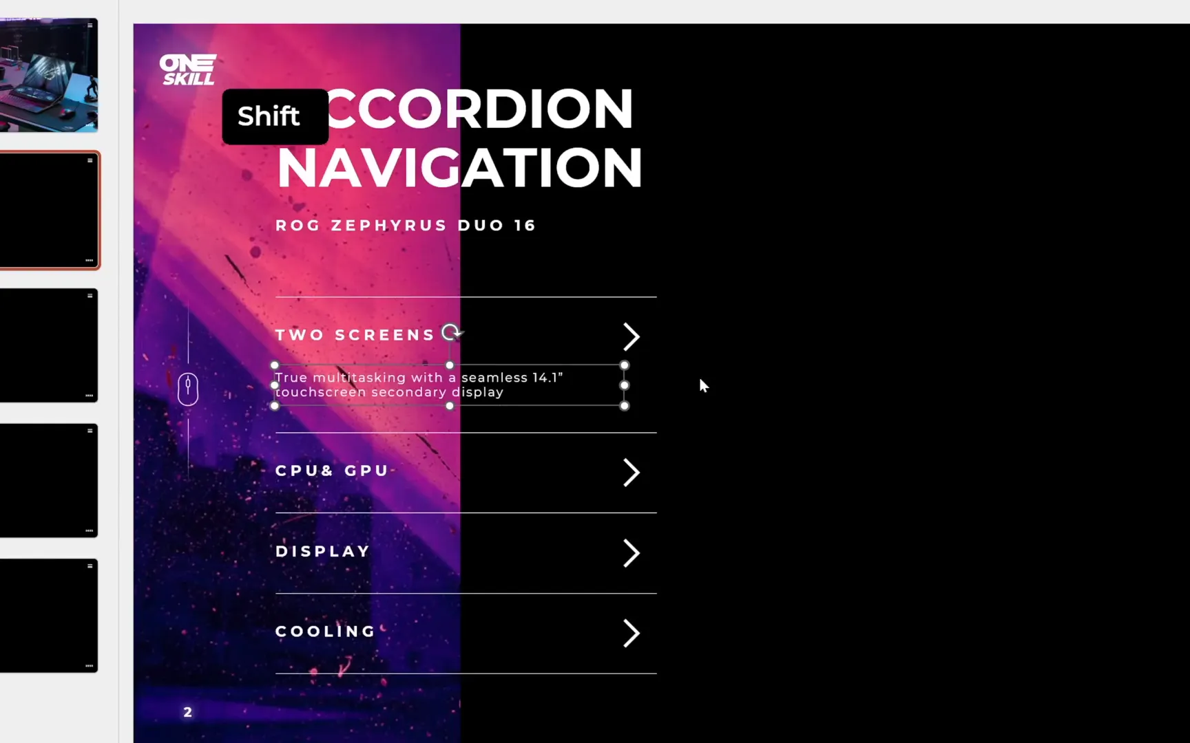 Positioning additional information text box on slide