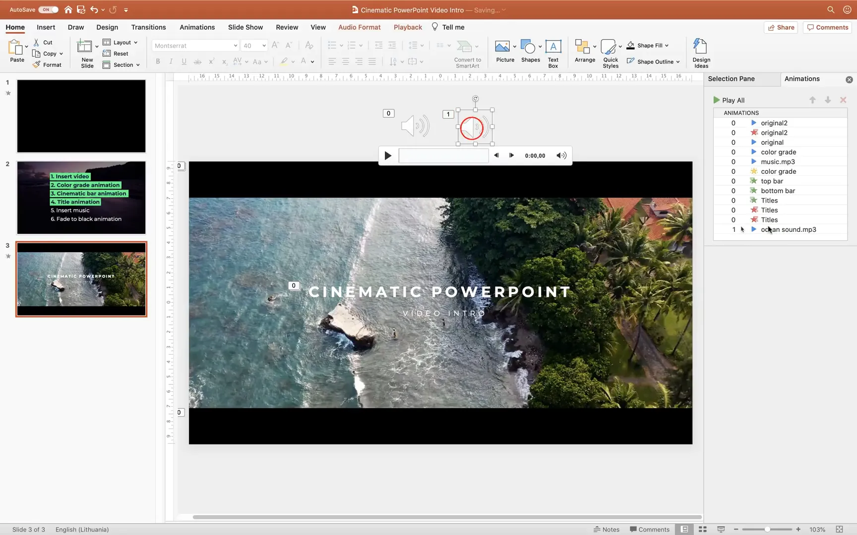 Adding ocean wave sounds for ambient effect