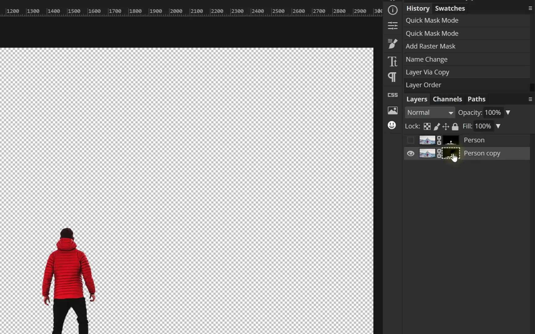Layer mask applied to person foreground with smooth edges
