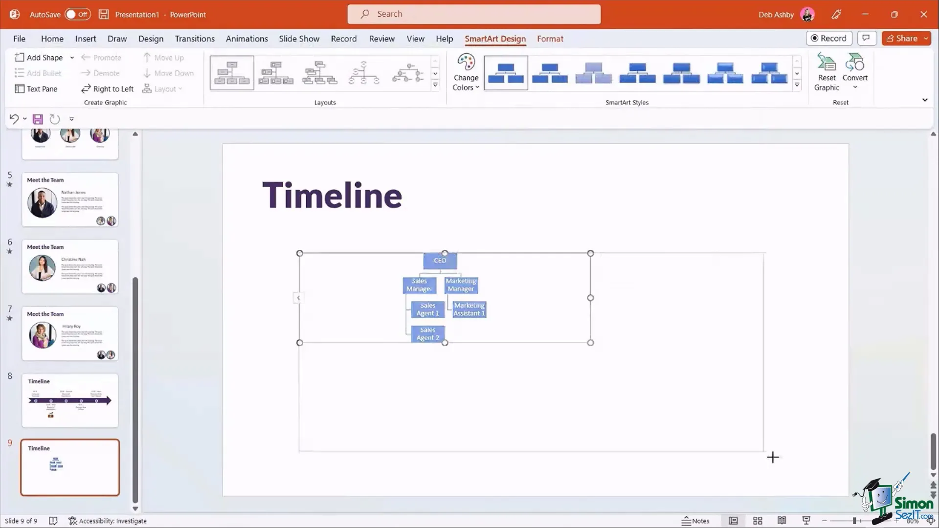 Creating organizational chart with SmartArt