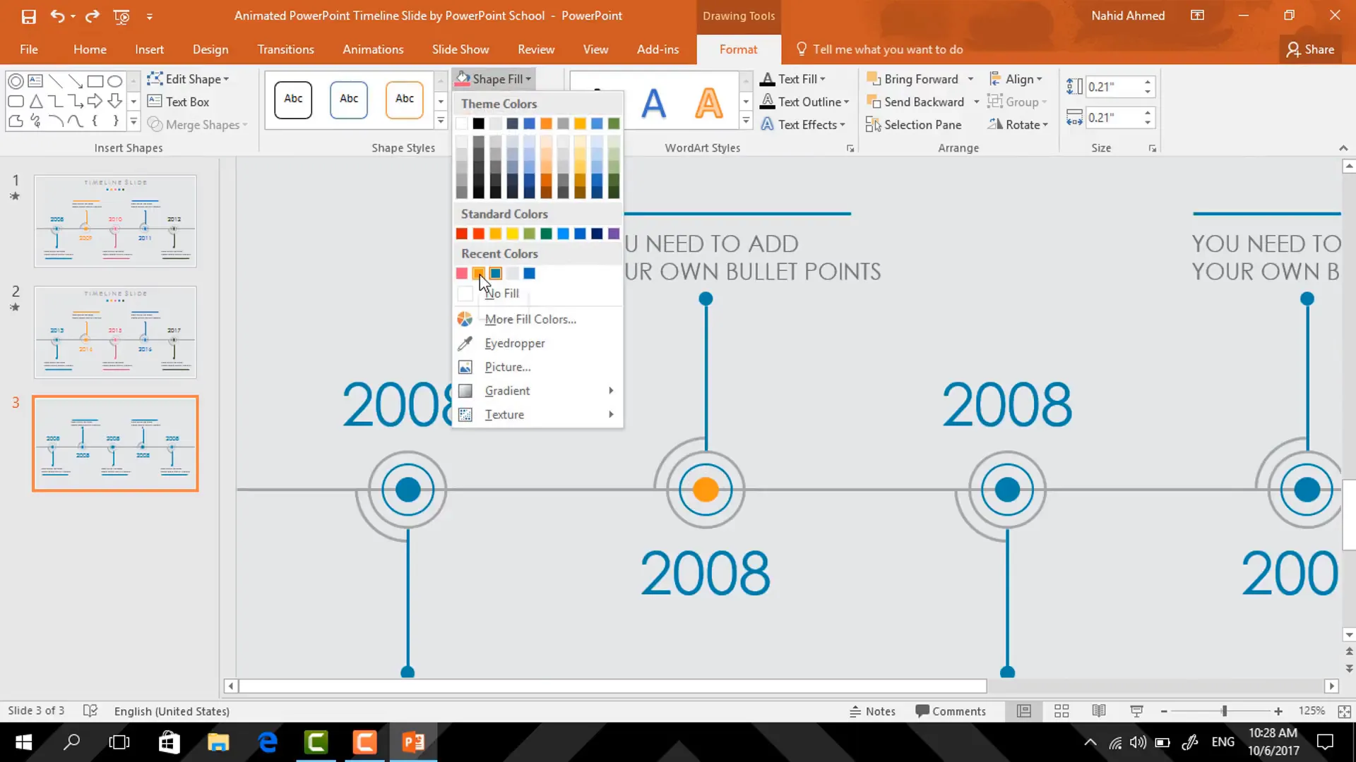 Changing colors of timeline elements